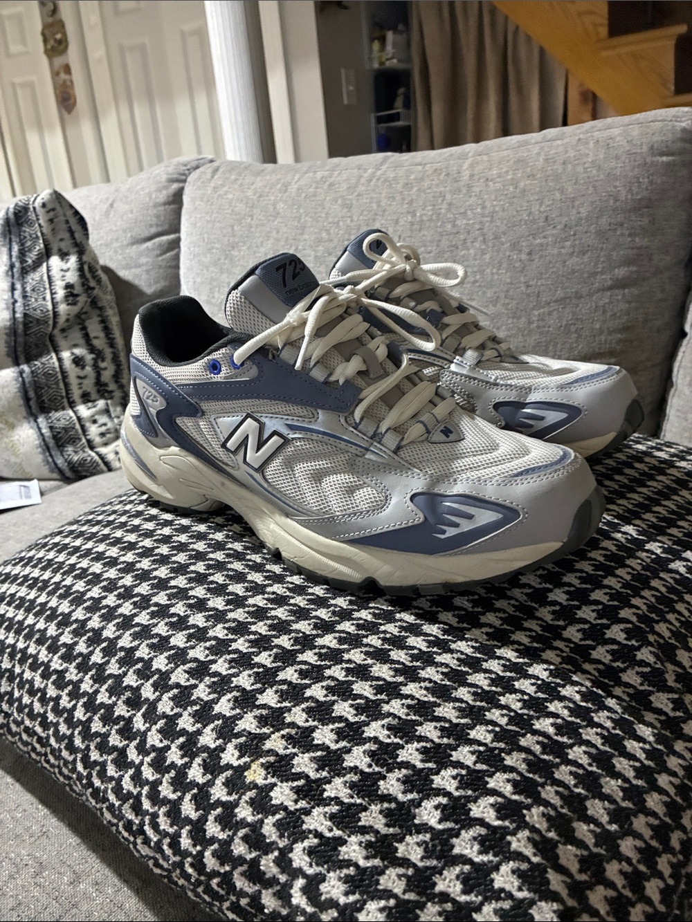 New Balance Gray, White & Blue Athletic Sneakers